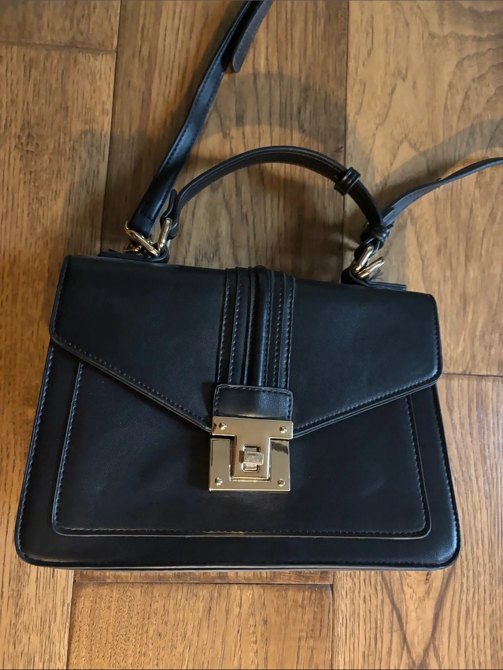 Classic Black Top-Handle Crossbody Bag with Gold Hardware NEW